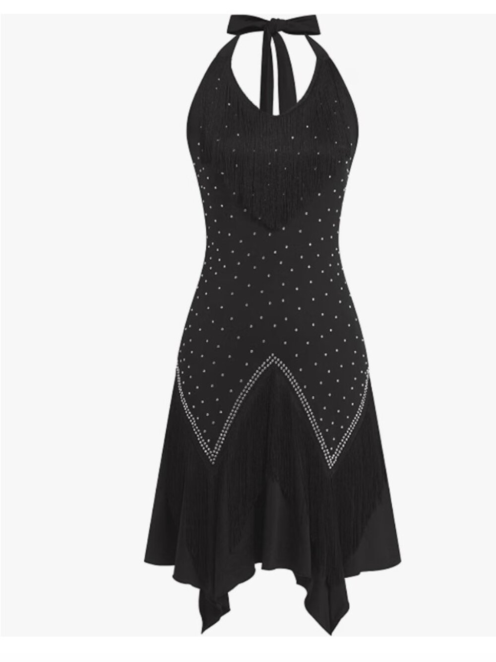 Rhinestone Fringe Latin Dance Dress for Women Tassel Halter Flapper Dresses 1920